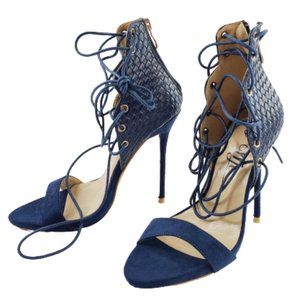 So Me Janelle 1 Women Navy Classic Lace Up Heeled Caged Sandals New